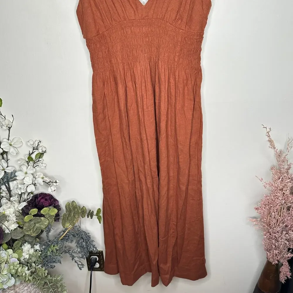 ABERCORMBIE & FITCH Scrunchie Strap Maxi Dress Rust Brown Sz L Petite $120 {D43}